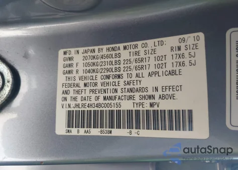 2011 Honda Cr-V Lx from USA, damaged, VIN JHLRE4H34BC005155